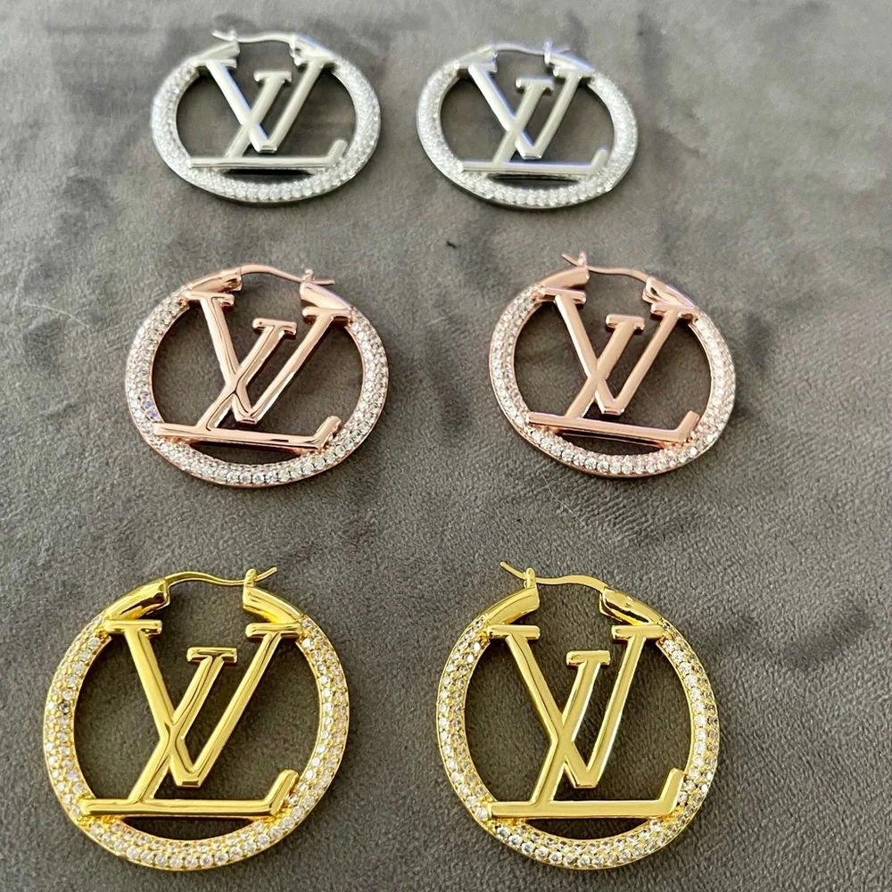 Earrings… Earrings.. LV Hoops w/Bling - Picture 1 of 4